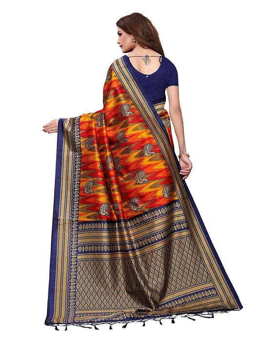 Navy Blue, Orange, Multi Color Poly Silk Saree only in Bigswipe