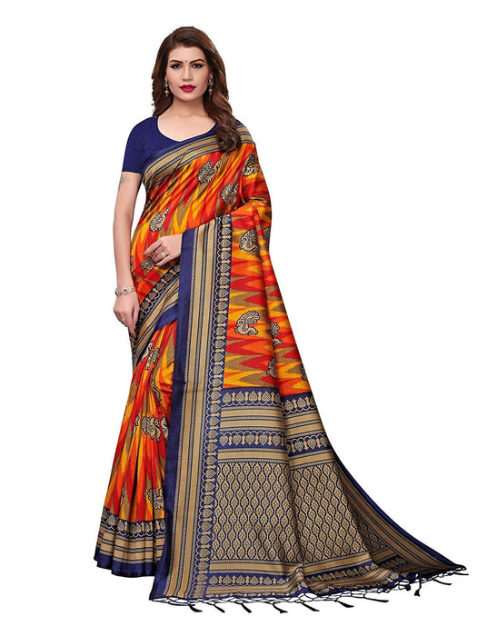 Navy Blue, Orange, Multi Color Poly Silk Saree only in Bigswipe