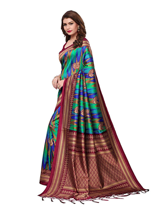 Purple, Blue, Multi Color Poly Silk Saree