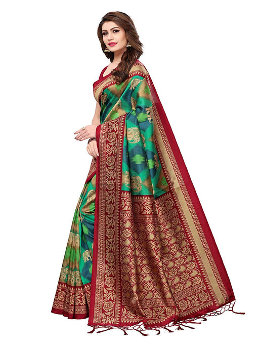 Maroon, Green, Multi Color Poly Silk Saree only in Bigswipe