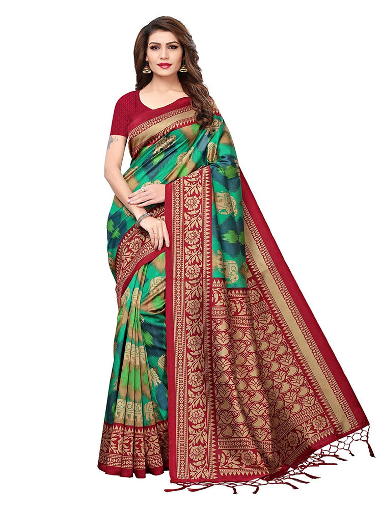 Maroon, Green, Multi Color Poly Silk Saree only in Bigswipe