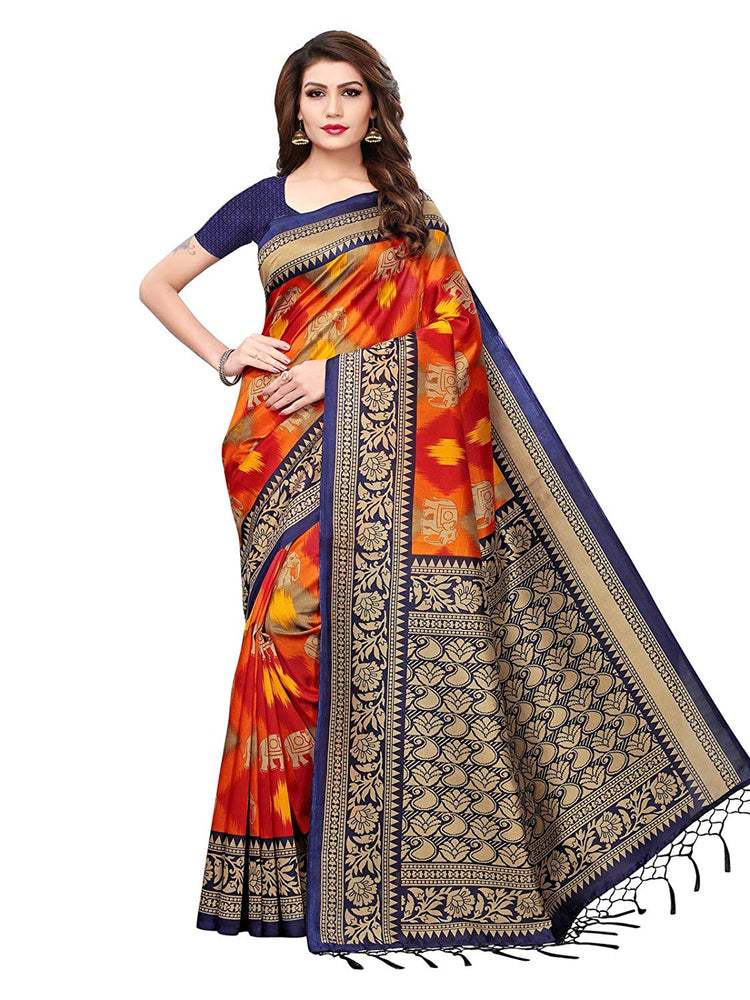 Navy Blue, Red, Multi Color Poly Silk Saree only in Bigswipe