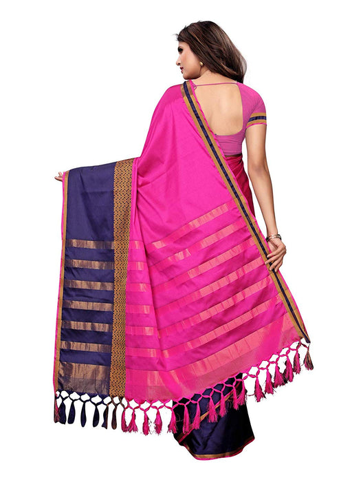 Pink, Navy Blue Color Poly Silk Saree only in Bigswipe