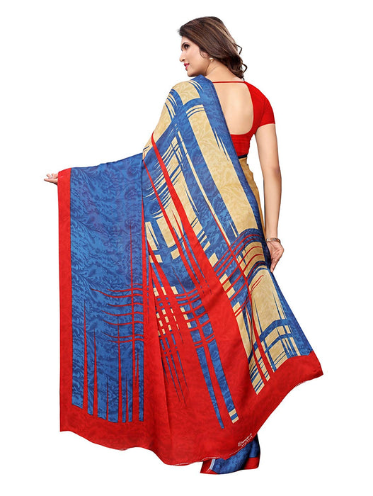 Beige, Blue, Multi Color Satin Saree only in Bigswipe