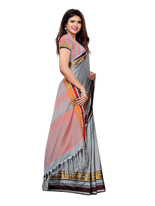 Grey, Peach Color Poly Silk Saree only in Bigswipe