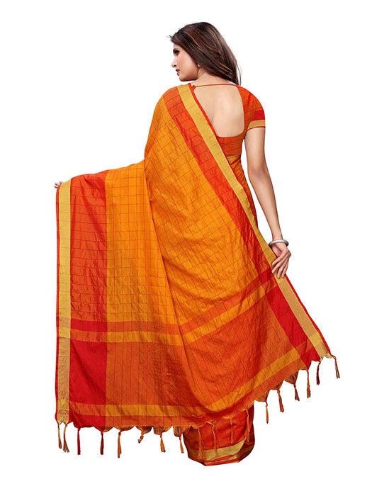 Yellow, Red Color Poly Silk Saree