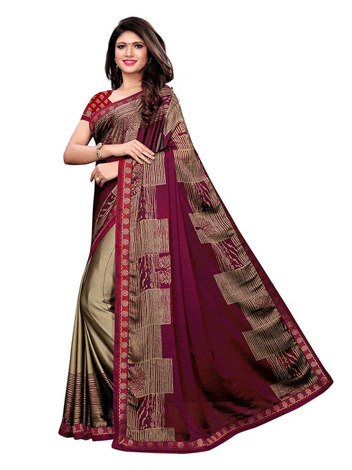 Beige, Maroon Color Chiffon Saree only in Bigswipe