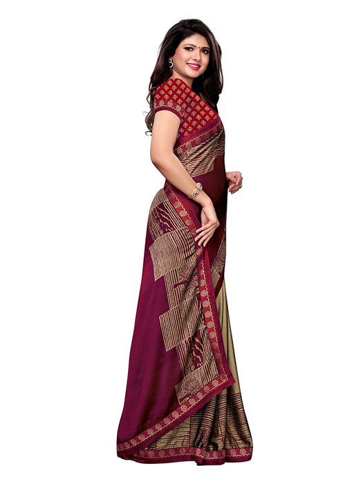 Beige, Maroon Color Chiffon Saree only in Bigswipe