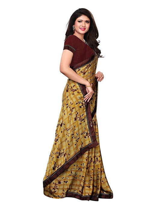 Yellow, Brown, Multi Color Chiffon Saree