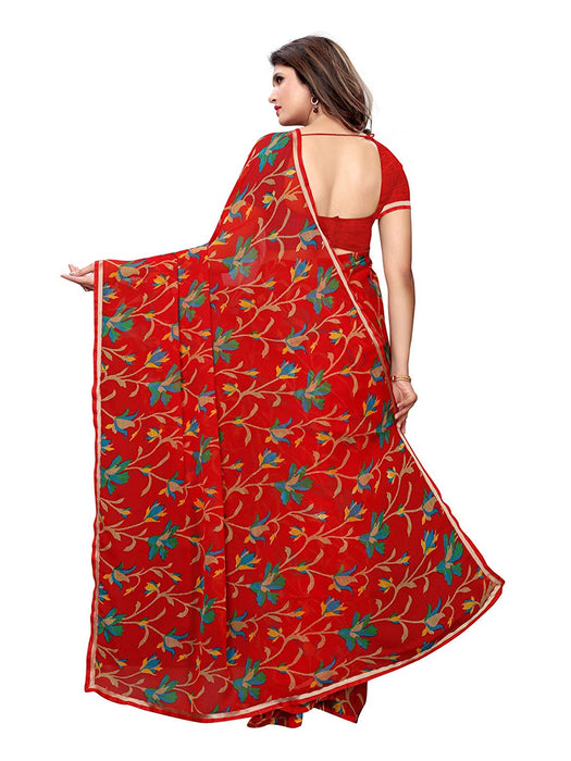 Red, Multi Color Chiffon Saree