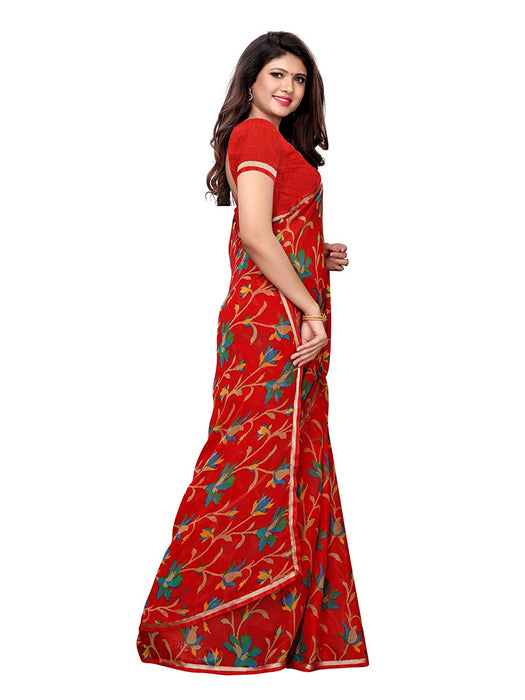 Red, Multi Color Chiffon Saree