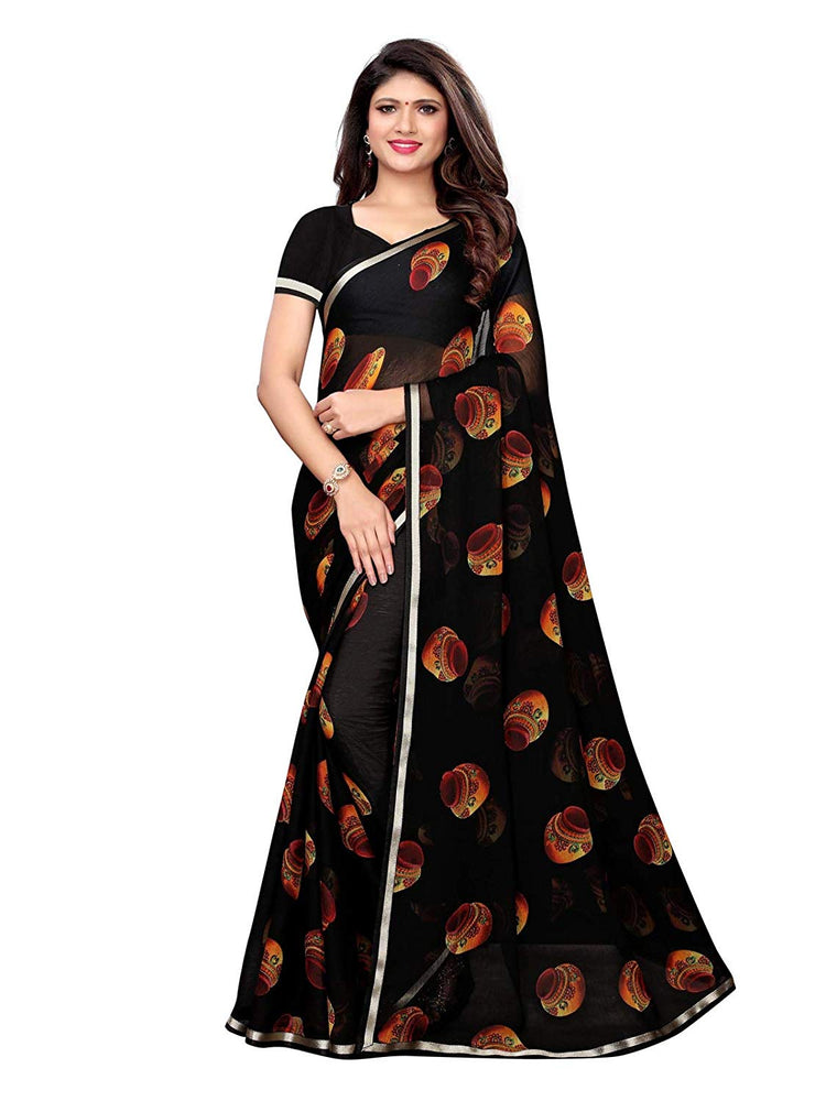 Black, Multi Color Chiffon Saree only in Bigswipe