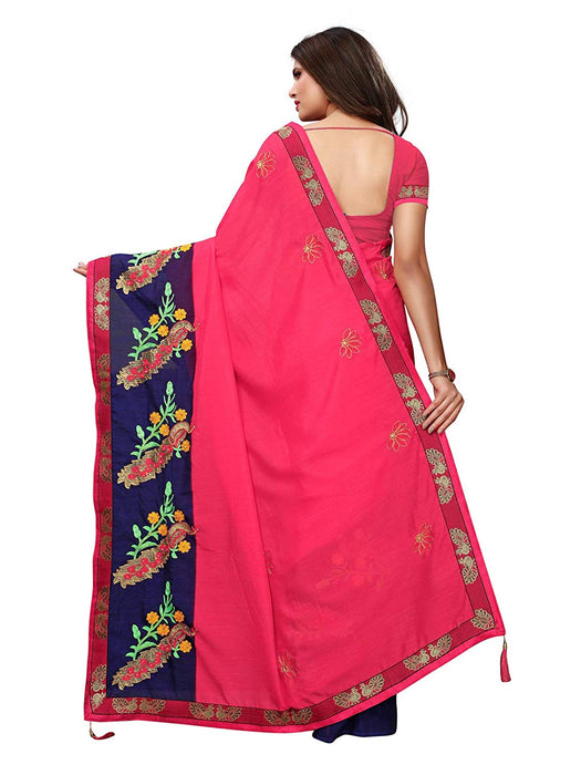 Pink, Navy Blue Color Poly Silk Saree only in Bigswipe