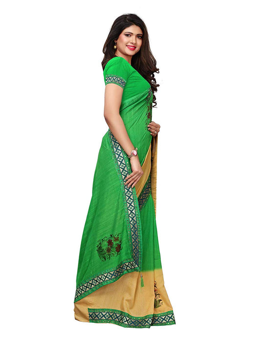 Green, Beige Color Poly Silk Saree only in Bigswipe