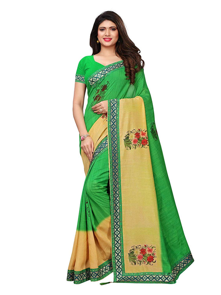 Green, Beige Color Poly Silk Saree only in Bigswipe