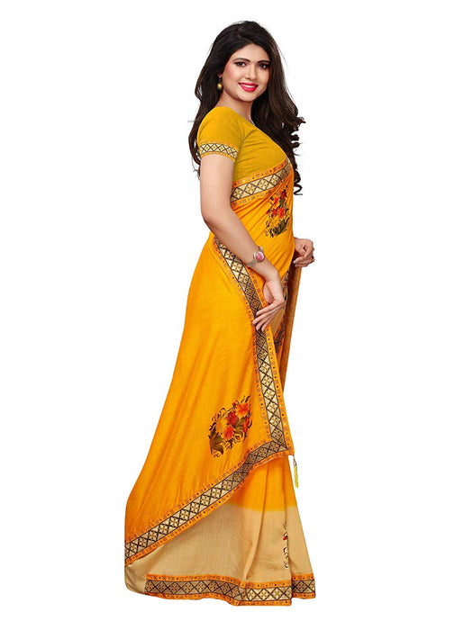 Yellow, Beige Color Poly Silk Saree