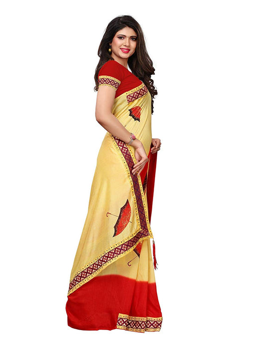 Beige, Red Color Poly Silk Saree only in Bigswipe