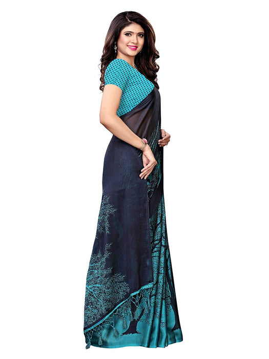 Turquoise, Navy Blue Color Shimmer (Chiffon) Saree