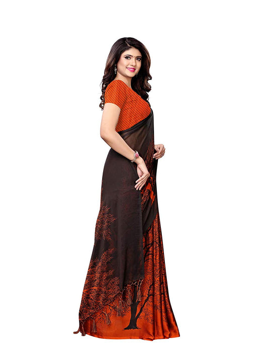 Orange, Black Color Shimmer (Chiffon) Saree only in Bigswipe