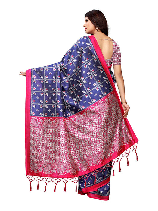 Navy Blue, Multi Color Poly Silk Saree only in Bigswipe