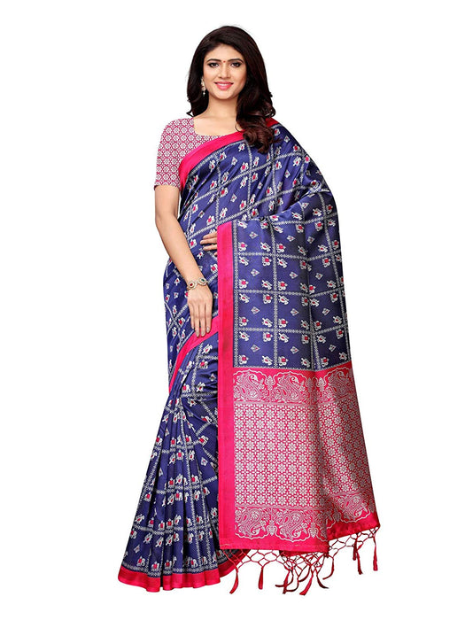 Navy Blue, Multi Color Poly Silk Saree only in Bigswipe