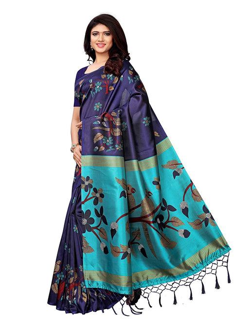 Navy Blue, Multi Color Poly Silk Saree only in Bigswipe