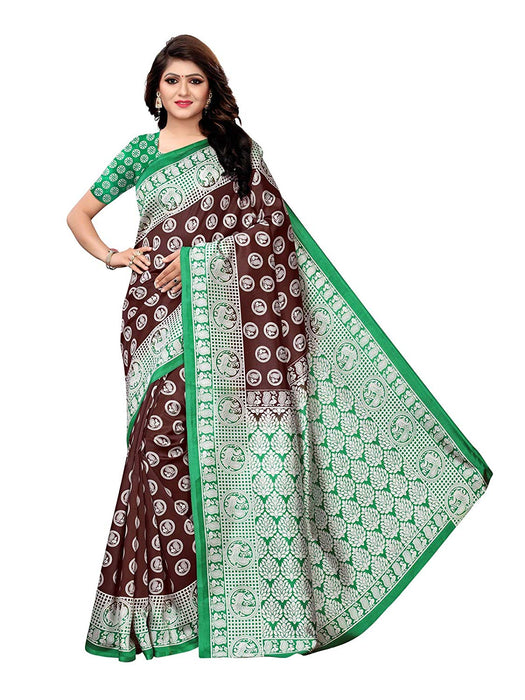 Brown, Green Color Poly Silk Saree only in Bigswipe