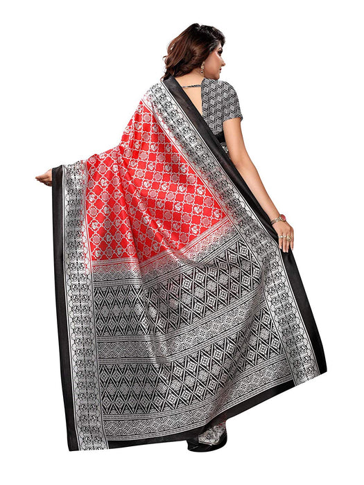 Red, Black Color Poly Silk Saree