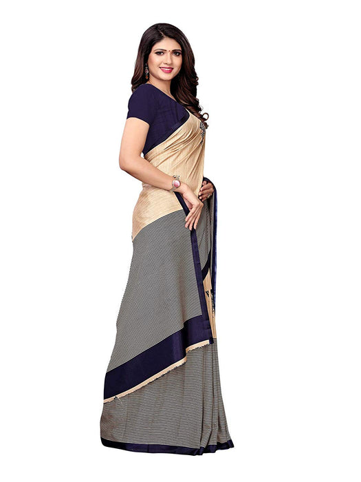 Beige, Navy Blue Color Poly Silk Saree only in Bigswipe