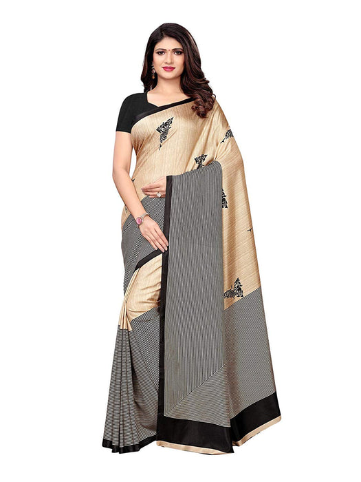 Beige, Black Color Poly Silk Saree only in Bigswipe