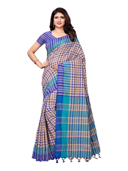 Beige, Turquoise, Blue Color Cotton Silk Saree only in Bigswipe