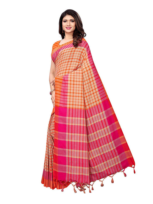 Beige, Pink, Orange Color Cotton Silk Saree only in Bigswipe