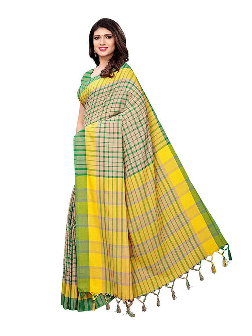 Beige, Green, Yellow Color Cotton Silk Saree only in Bigswipe