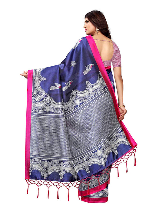 Navy Blue, Silver Color Poly Silk Saree only in Bigswipe