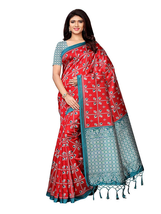 Maroon, Multi Color Poly Silk Saree only in Bigswipe