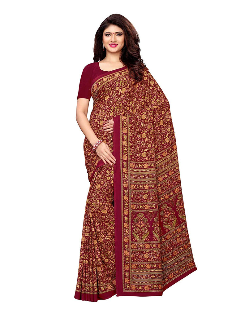 Maroon, Multi Color Crepe Saree only in Bigswipe