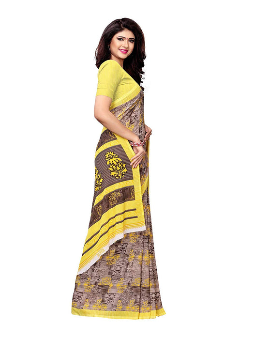 Brown, Yellow Color Crepe Saree only in Bigswipe