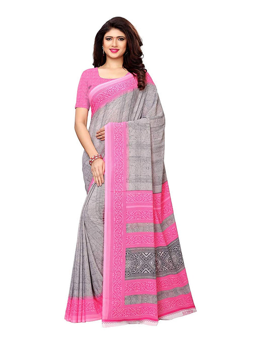 Grey, Pink Color Crepe Saree only in Bigswipe