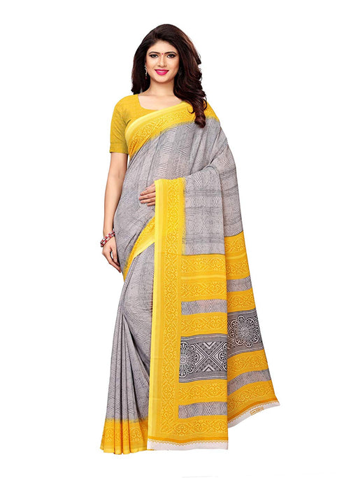 Grey, Yellow Color Crepe Saree only in Bigswipe