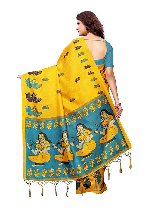 Yellow, Turquoise Color Art Silk Saree