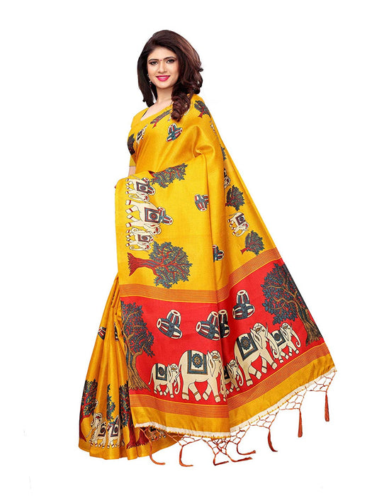 Yellow, Red Color Art Silk Saree