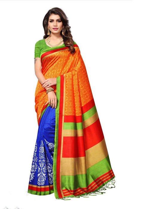 Blue, Off White Color  Poly Silk Saree only in Bigswipe