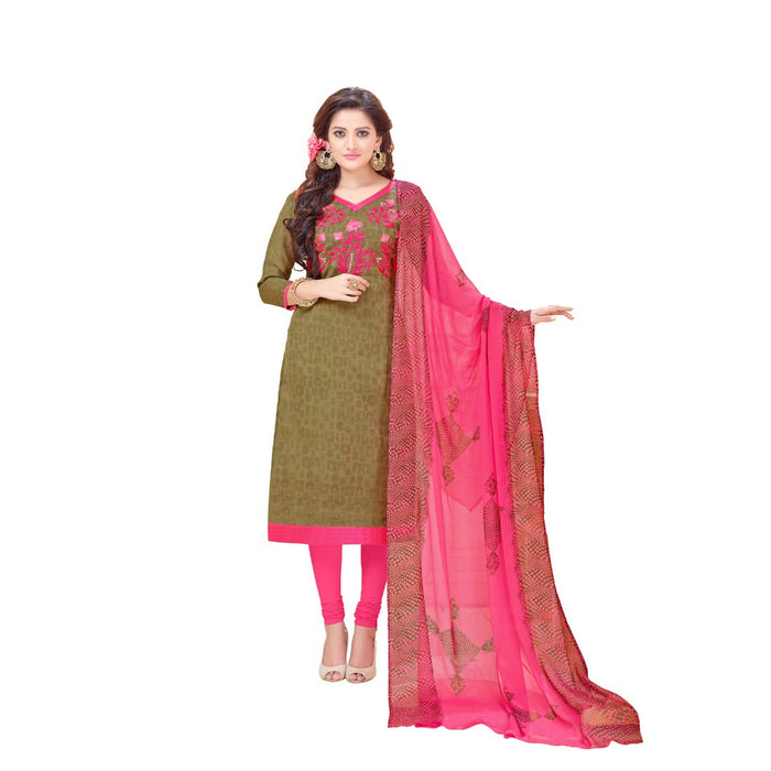 Cotton Jacquard Fabric Mehendi Green Color Dress Material only in Bigswipe