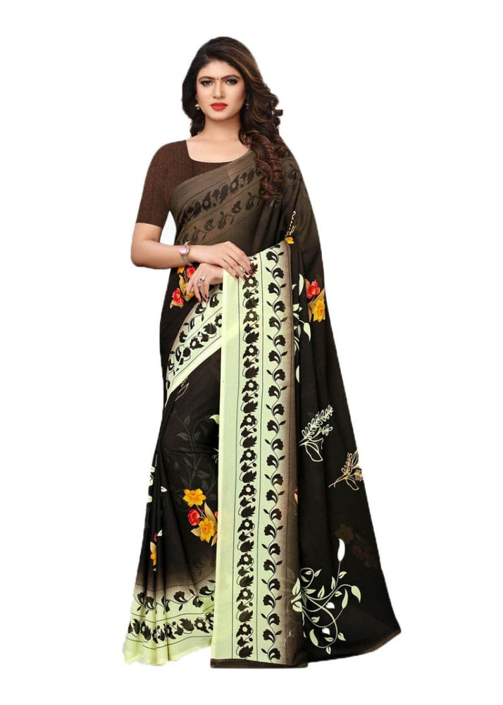 Brown, Multi Color Georgette Printed Work Saree only in Bigswipe