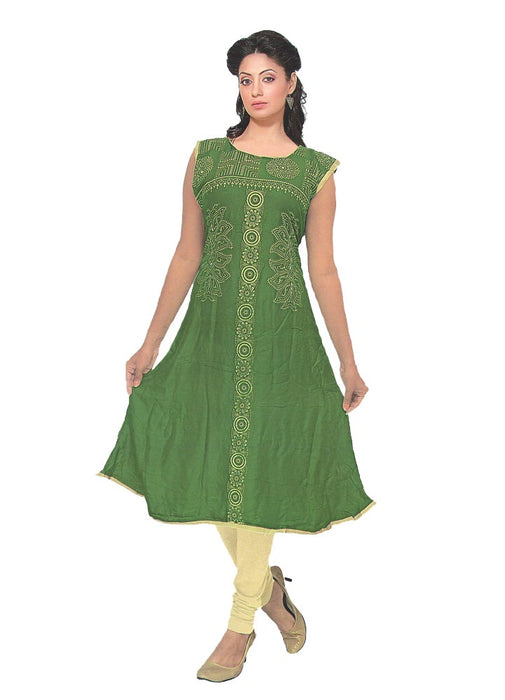 Mehndi Green Printed Anarkali Flared Kurti only in Bigswipe