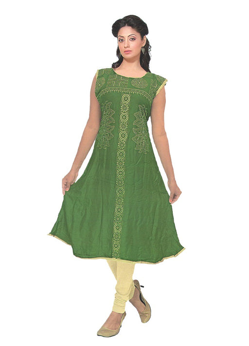 Mehndi Green Printed Anarkali Flared Kurti only in Bigswipe