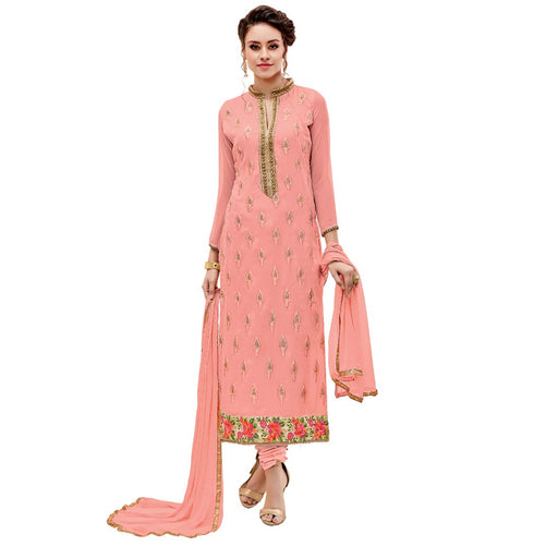 Georgette Fabric Peach Color Dress Material only in Bigswipe