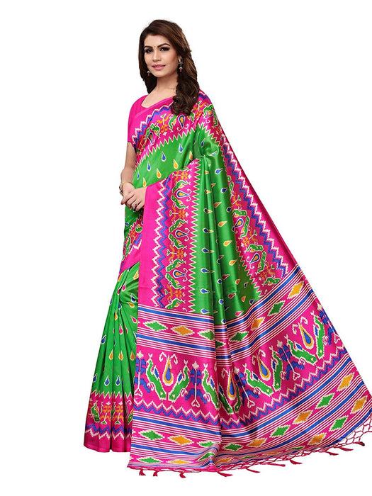 Green, Pink, Multi Color Poly Silk Saree only in Bigswipe