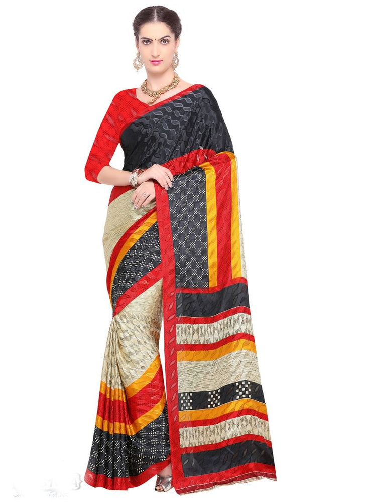 Dark Gray, Beige, Red Color Crepe Saree only in Bigswipe