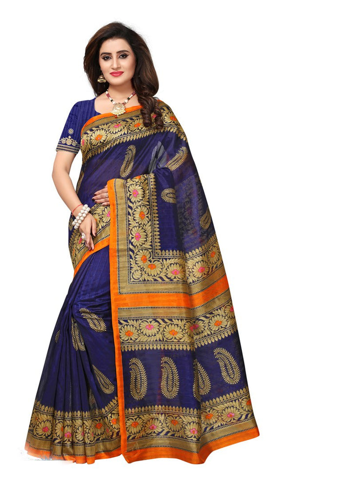 Navy Blue, Beige Color  Bhagalpuri Silk Saree only in Bigswipe